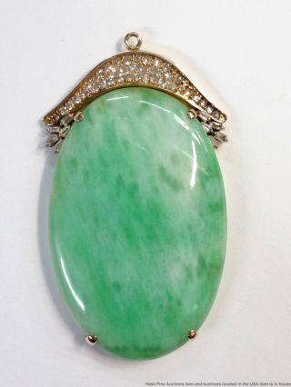 Vintage Giant 18k Yellow Gold Natural Jadeite Jade 1ctw Diamond Pendant