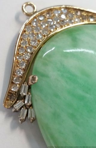 Vintage Giant 18k Yellow Gold Natural Jadeite Jade 1ctw Diamond Pendant 6