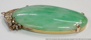 Vintage Giant 18k Yellow Gold Natural Jadeite Jade 1ctw Diamond Pendant 7