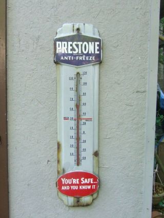 Vintage Porcelain Thermometer Advertising Sigh Prestone Anti - Freeze