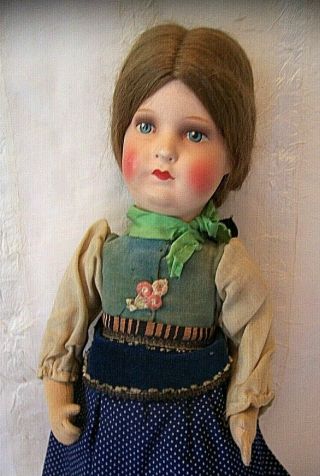 Antique/vtg Painted Bisque Head German Doll Cloth Body Kathe Kruse Type/look