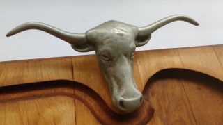 Vintage Wood/Aluminum Bulls Head Large Serving Tray Cutting Board 4