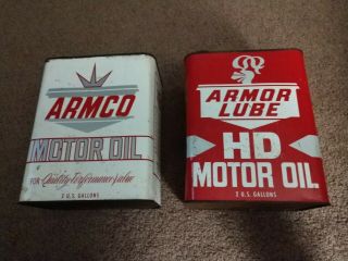2 Vintage Armco Armor Lube 2 Gallon Motor Oil Cans From Trevose,  Pa Graphic Sign