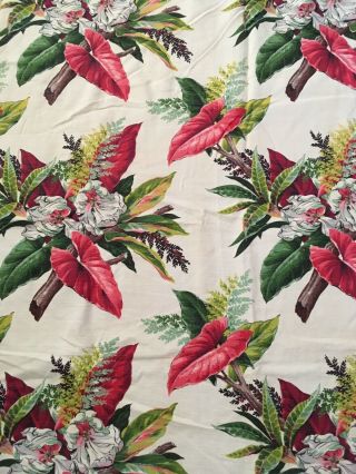 Vintage Barkcloth Floral Fabric Curtain Drapery Panel.