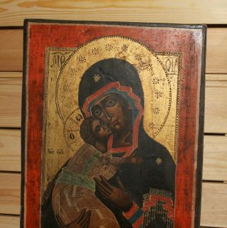 Vintage religious hand painted icon Jesus Christ child Virgin Mary 4