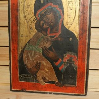 Vintage religious hand painted icon Jesus Christ child Virgin Mary 5