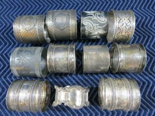 (11) 19th Century Silver Plate Napkin Ring Holders