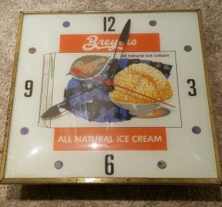 Rare Vintage Breyers Ice Cream Lighted Pam Advertising Clock Light Wall Sign Usa