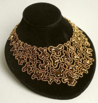 Vintage Monet Mandira Bright Gold Tone Bib Statement Runway Necklace Perfect