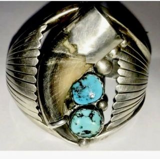 Museum Vintage Navajo Hopi Turquoise Sterling Silver Cuff Bracelet Bear Claw