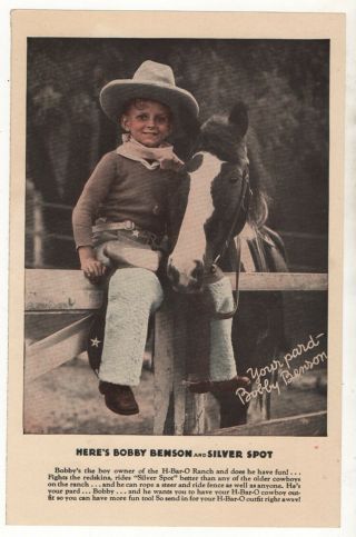 Bobby Benson 1932 Cowboy Radio Premium Photo Rare Nr