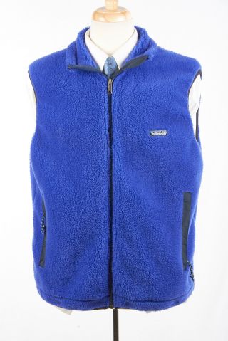 Vintage Mens Patagonia Vest Xl In Royal Blue Pef Deep Pile Sherpa Fleece Usa