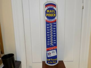 Vintage Chew Mail Pouch Tobacco Metal Thermometer