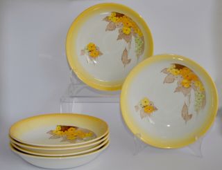 Set Of 6 Vintage Shelley Phlox Yellow Soup Bowls W12190 - 19.  2cm