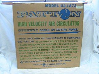 1 Vintage Patton High Velocity Air Circulating Fan U2 - 1872 3 Speed