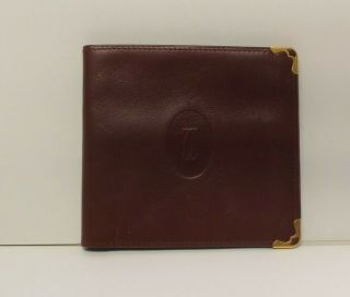 Vintage Cartier Paris Bordeaux Leather Mens Billfold Wallet