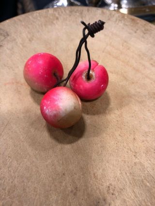Early Vintage Antique Italian Alabaster Stone Fruit Yellow Pink Cherries Nm