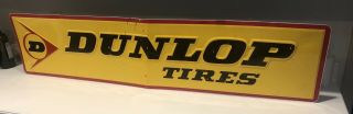 Large Vintage Dunlop Tires Gas Station 60 " Embossed Metal Sign 70’s?