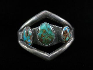 Antique Navajo Bracelet - Tufa Cast Silver And Royston Turquoise