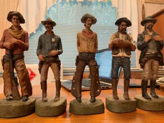 Five Vintage Handpainted Michael Garman Cowboy Western Sculpture Statues 9 "