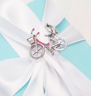 RARE Tiffany & Co Sterling Paloma Picasso Red Enamel Bicycle Bike Charm W Clasp 6