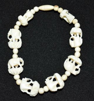 Vintage Hand Carved Bovine Bone With Figural Elephants Bracelet Size 7.  5