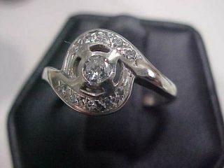 ANTIQUE DECO 1920 ' S OLD NATURAL DIAMOND RING 14K WHITE GOLD sz7.  25 5