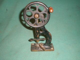 Small Vintage Jeweler Drill Press 5 1/2 " Tall W/ 3 " Wheel & Wooden Knob