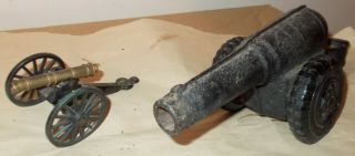 2 Vintage Cannon Toys/souvenirs - Small Black W/ Brass Gun,  Larger Black Premier