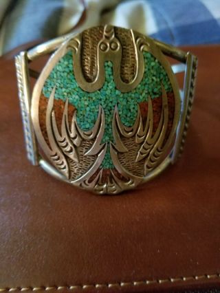Vintage Native American Indian Navajo Sterling Silver Turquoise Cuff Bracelet