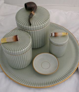 Vintage Tobacco Cigarette Porcelain Humidors Pipe Containers Tray