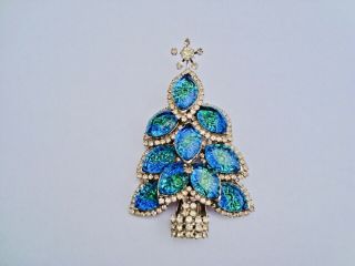 Stunning Vintage Juliana D&e Molded Glass Rhinestone Christmas Tree Pin Brooch
