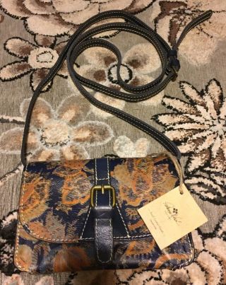 Patricia Nash Vintage Needlepoint Torri Crossbody Veg Tan Slg Leather Purse Bag