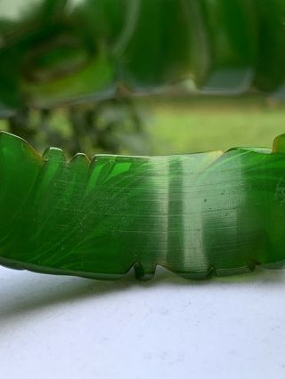 Vintage 7/8 Wide Chunky Carved Green Leaves & Flowers Bakelite ? Bangle Bracelet 4