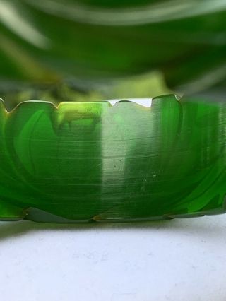 Vintage 7/8 Wide Chunky Carved Green Leaves & Flowers Bakelite ? Bangle Bracelet 5