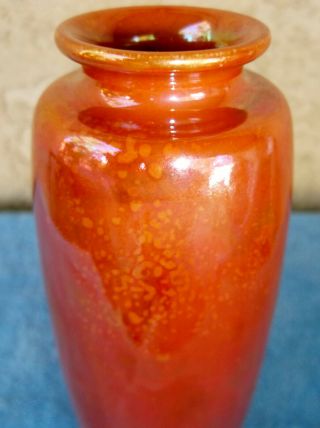 Ruskin Pottery Vintage Orange Lustre Vase 1914 Ex Cond English Arts & Crafts 2