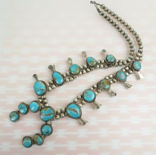 1970s 148g VTG Native American sterling silver turquoise squash blossom necklace 4