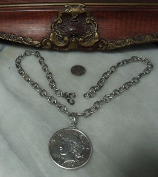 Art Deco Vintage 1923 Sterling Us Peace Silver Dollar Necklace For Woman Or Man