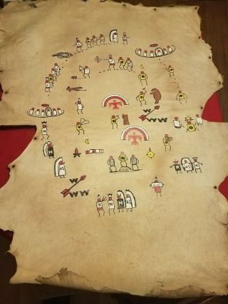 Large Vintage Order Of The Arrow Parchment Hide Ordeal Pictograph Tseyedin