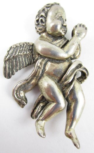 Lovely Large Rebecca Collins Sterling Silver Angel Cherub Pin - 42 Grams