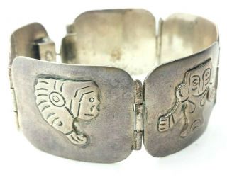 Vtg.  Taxco Signed Panels Sterling Silver 925 Bracelet 69g 7 " Koi443