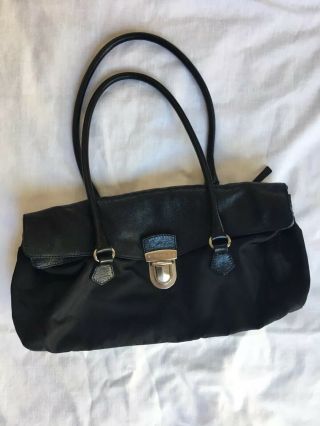Authentic Vintage Prada Black Nylon W/leather Baguette Shoulder Bag.