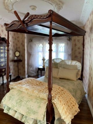 Miniature Dollhouse Early Fantastic Merchandise Torch Canopy Bed Custom Bedding