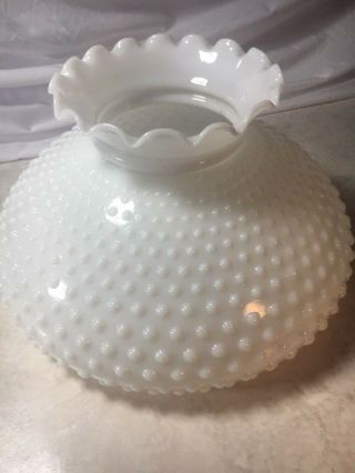 Large Vintage Hobnail White Milk Glass 11 3/4 " Hurricane Oil Lamp Shade Globe