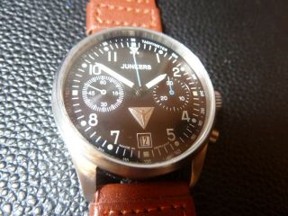 Junkers Flieger Pilot Watch Chronograph Mechanical Aviator Made In Germany Rare