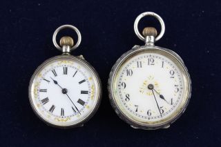 2 X Vintage Ladies.  935 /.  925 Sterling Silver Fob Watches Hand - Wind 73g