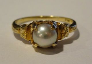 Antique 14k Gold Art Nouveau / Deco Pearl Ring,  2.  7 Grams In Total Weight,  Ring