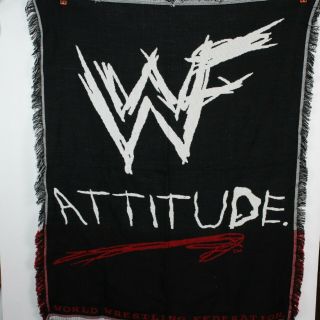 Vintage Wwf Attitude Era Tapestry Woven Throw Blanket 45” X 55” Austin Rock 80s