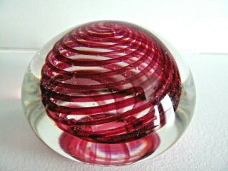 Vintage Murano Art Glass Red Spiral Ribbon & Bubble Paperweight Heavy