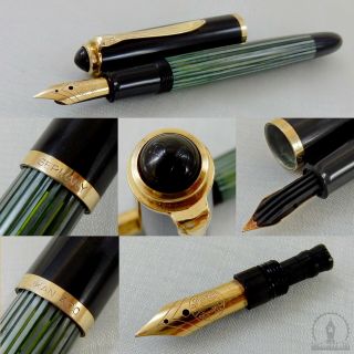 Vintage C1960 Pelikan 400nn Green Striated Fountain Pen 14c Fine Manifold Nib